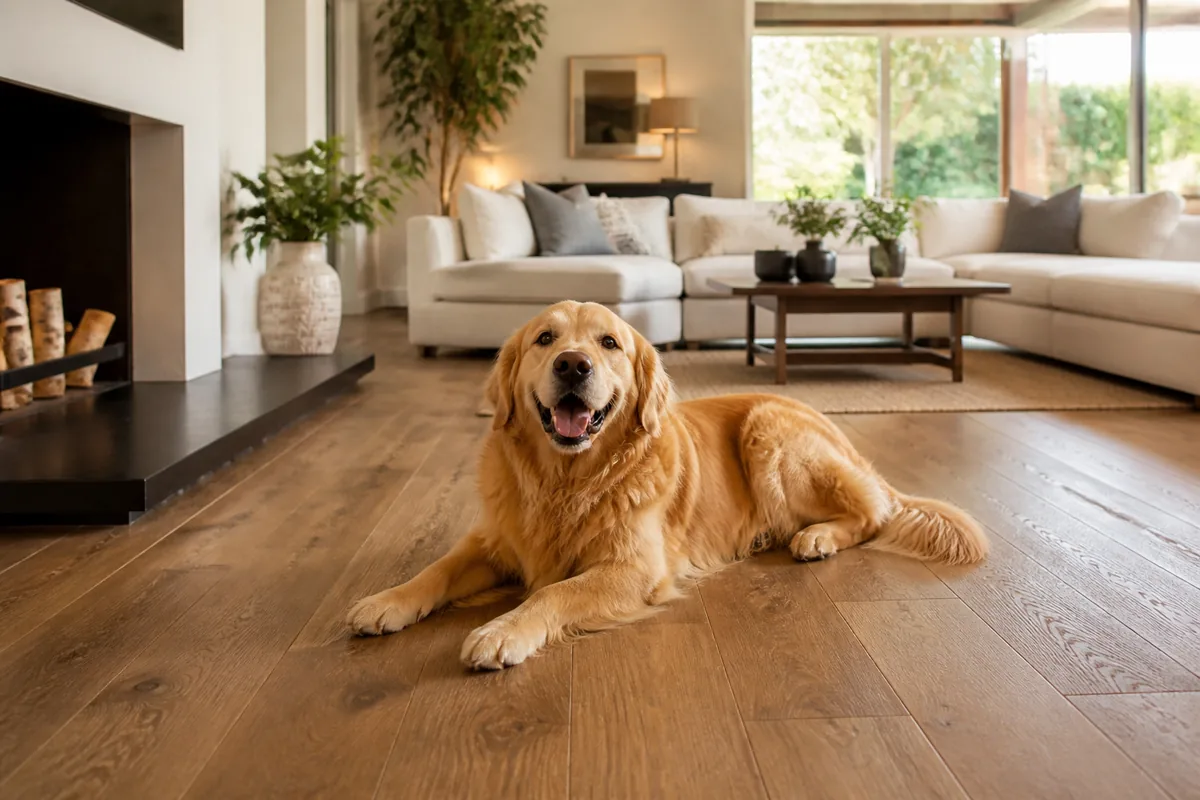 Pet-friendly hardwood flooring in a Los Angeles home