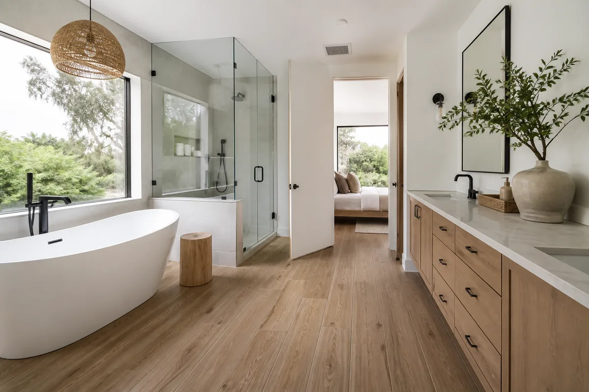Waterproof flooring in a modern Los Angeles bathroom